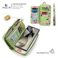 thumbnail image 5 of Multifunctional Wallet Case For Samsung Galaxy S23 with RFID Blocking Card Slots,Detachable Purse Soft PU Leather Magnetic Snap Hand Strap Zipper Pocket Cute Flower Case with Carabiners,Green, 5 of 13