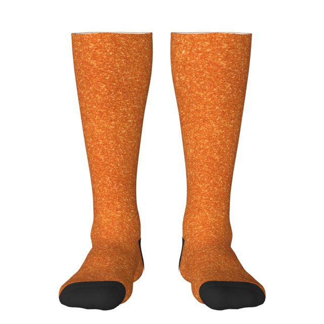 Fotbe Orange Glitter Calcetas Divertidas Estampadas para Hombre y Mujer, Calcetas de Algodón hasta la Rodilla para Caminar, Correr, Enfermería y Embarazo