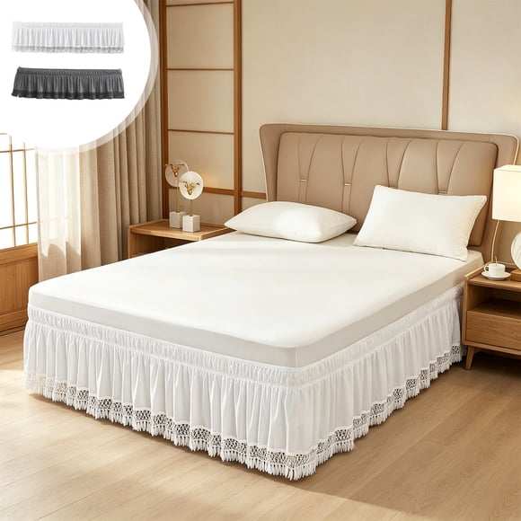 YYV Jupe de Lit Plissée Élastique Antidérapante Style Hôtel Jupe de Matelas Ajustée Résistante aux Plis Respirante Cantonnière Antichute pour Maison Chambre Coins Élastiques Faciles à Installer pour Lits Standard