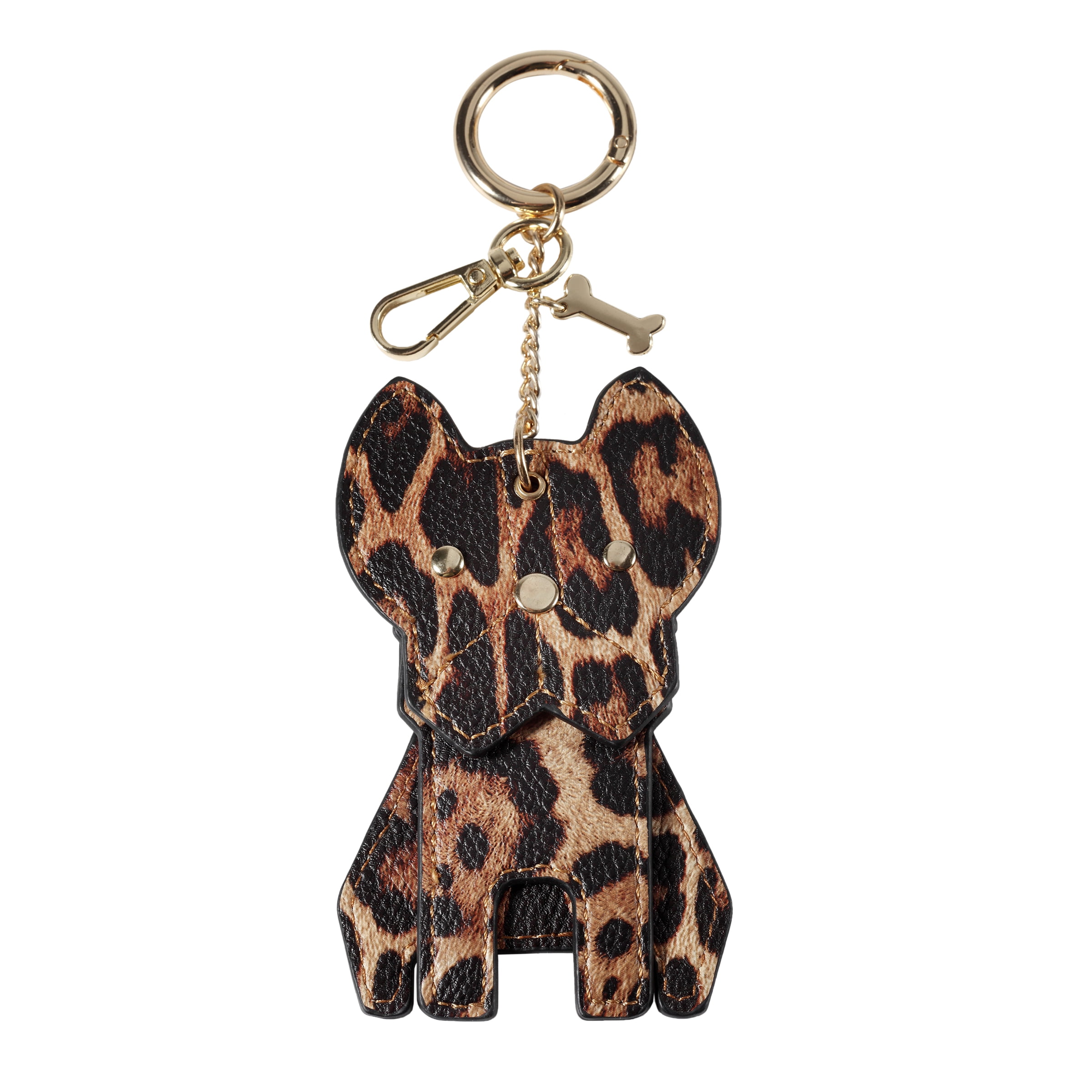 Daisy Rose Dog Keychain with Clasp and Key FOB Ring - PU Vegan Leather Small Decoration for Handbags and Backpacks - Leopard