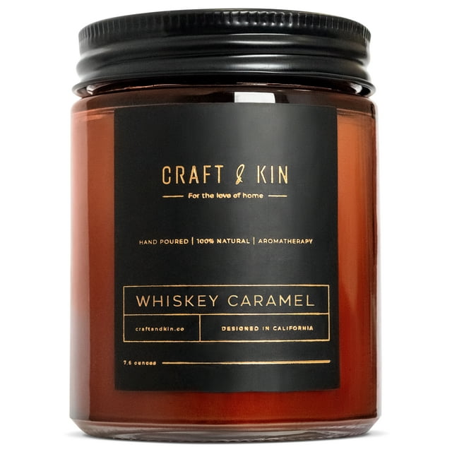 Scented Candles for Men | Premium Whiskey Caramel Scented Candle | All-Natural Whiskey Candle Soy Candles, Rustic Home Decor Scented Candles | Non-Toxic, Ultra Clean Burn Aromatherapy Amber Jar Candle