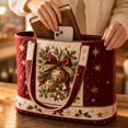 thumbnail image 6 of Women Large Capacity Christmas Handbag Star Bell Holly Pattern Printed Quilted Tote Bag for Shopping and Weekend Trips, 6 of 7