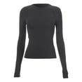 thumbnail image 4 of Yindaity Womens Long Sleeve Shirts Basic Spring Crop Tops Fall Fashion Layering Slim Fitted Tops Dark Gray,M, 4 of 5