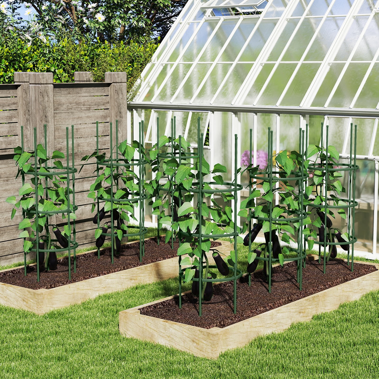 Gymax 3-Pack Garden Tomato Trellis 60'' Plant Support Cage w/ Adjustable Size for Plants