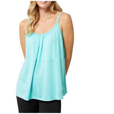 Built in Bra Tank Tops for Women Plus Size Wireless Casual Solid Loose Spaghetti Strap Camisoles Scoop Neck Sleeveless Modal Cami Top
