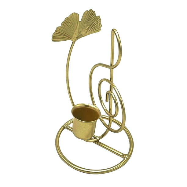 Candelabro con forma de hoja de Ginkgo, candelabro decorativo de hierro para centro de mesa, sala de estar Oro