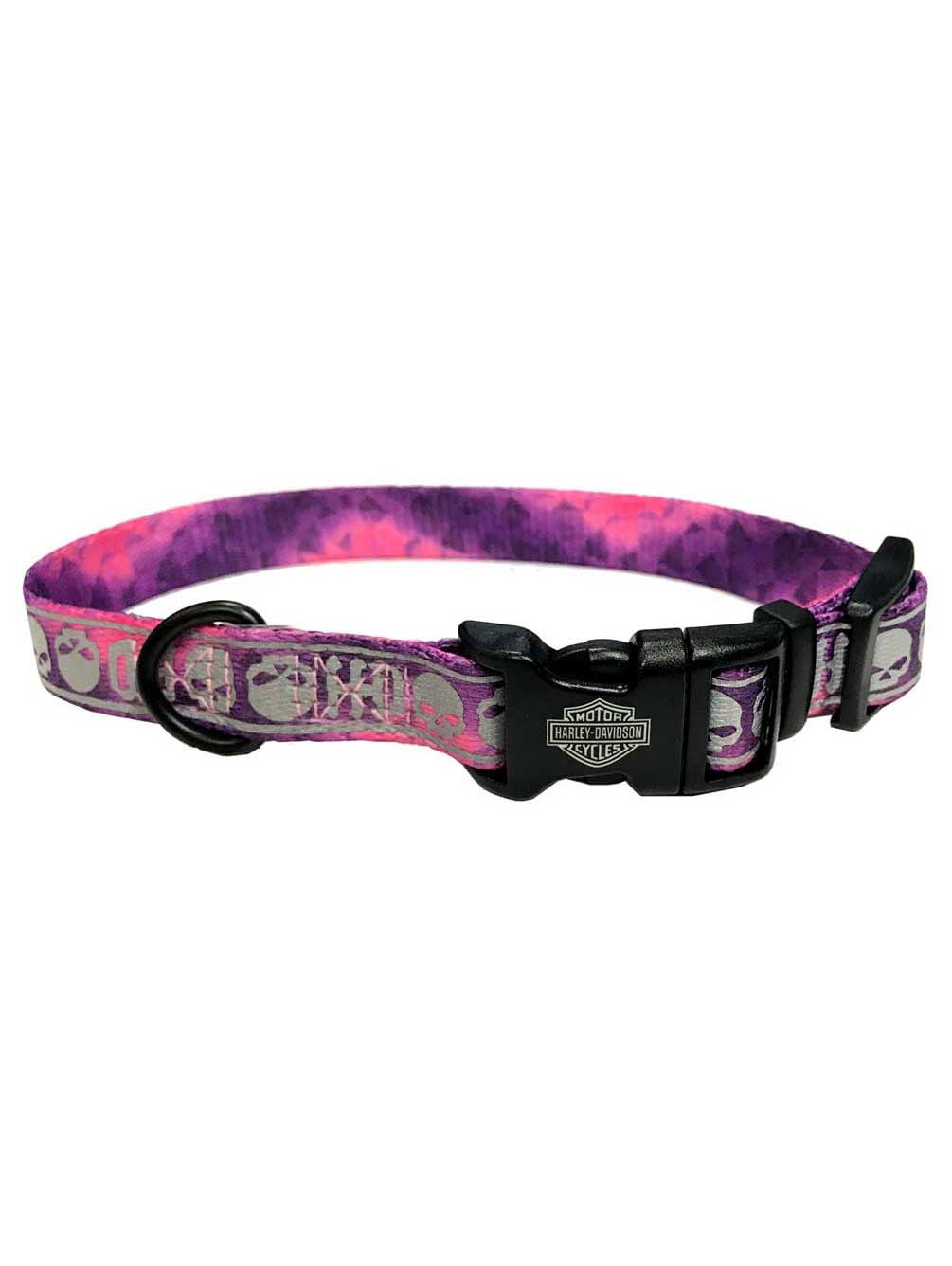 HarleyDavidson Adjustable Willie G Skull Reflective Dog Collar Pink & Purple, Harley Davidson