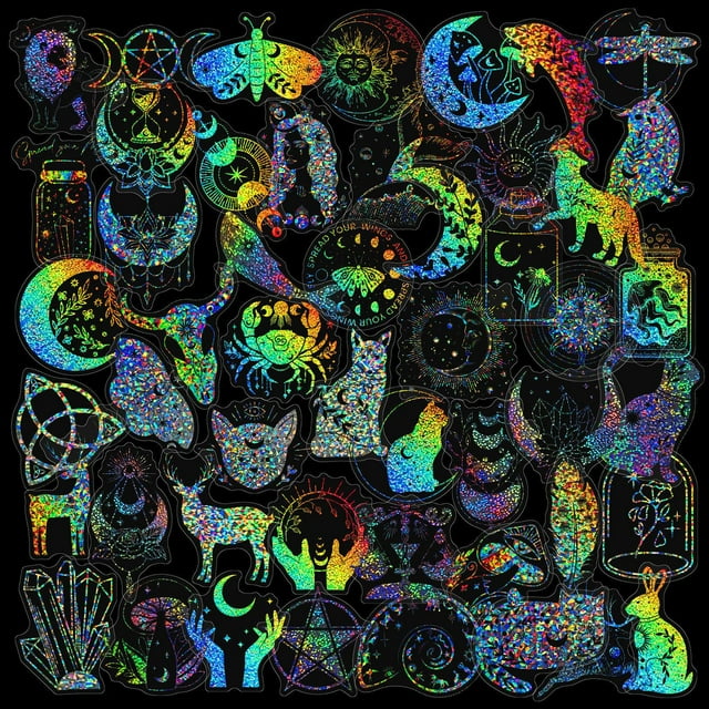 Pegatinas holográficas con forma de mariposa, 50 unidades, vinilo láser colorido