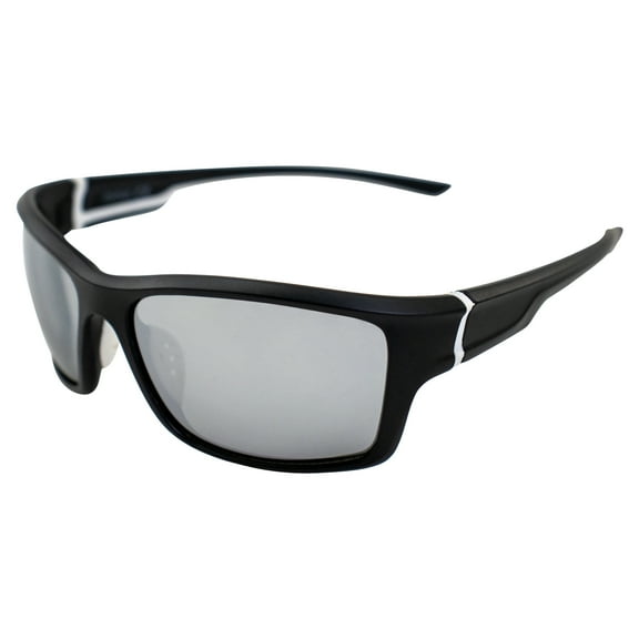 AlterImage Tussle Wraparound Sports & Motorcycle Retro Sunglasses for Men or Women Black Frame w/ Coinjected Rubber Temples & Flash Mirror Lenses