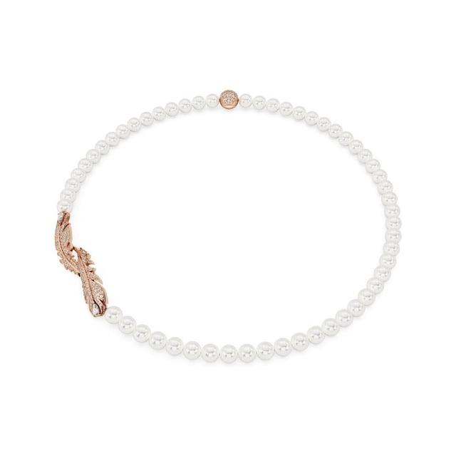 Collar Swarovski Nice | Pluma | Blanco | Baño Tono Oro Rosa 5669221 | Baño De Oro Rosa 14K | Joyería De Lujo Para Mujer | Ideal Para Regalo Elegante