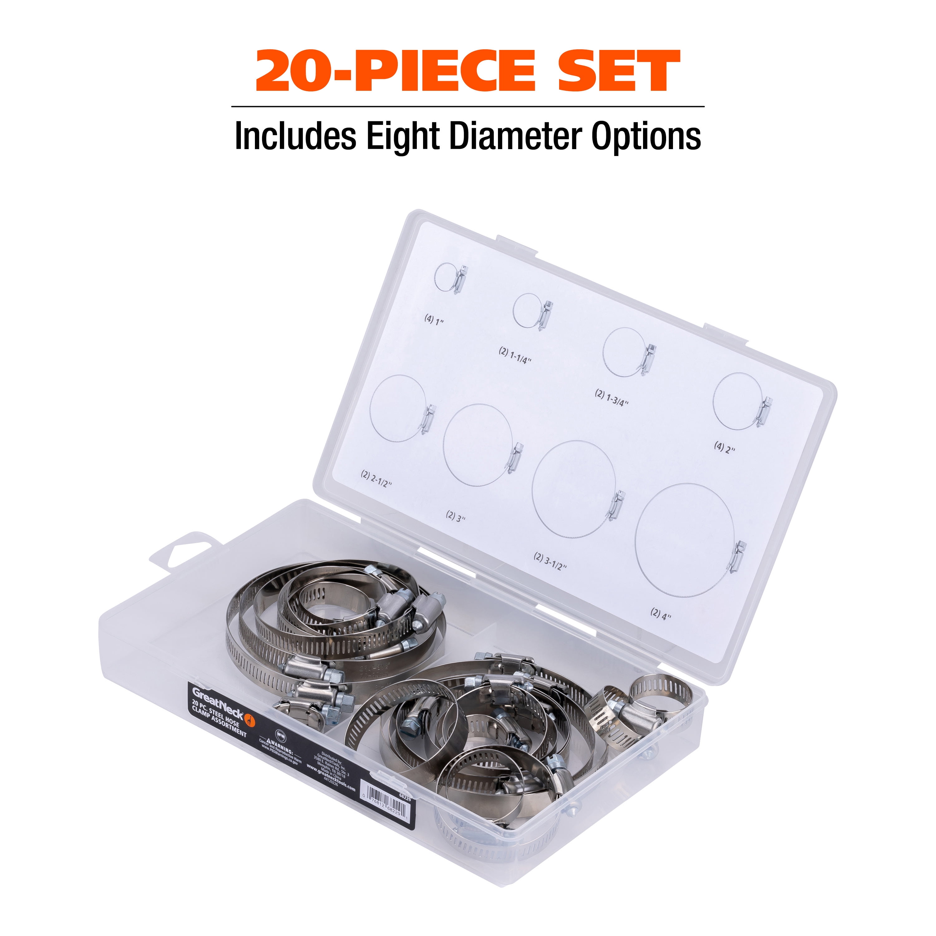 Great Neck Tools Steel Hose Clamp Assortment, 20 Piece Set