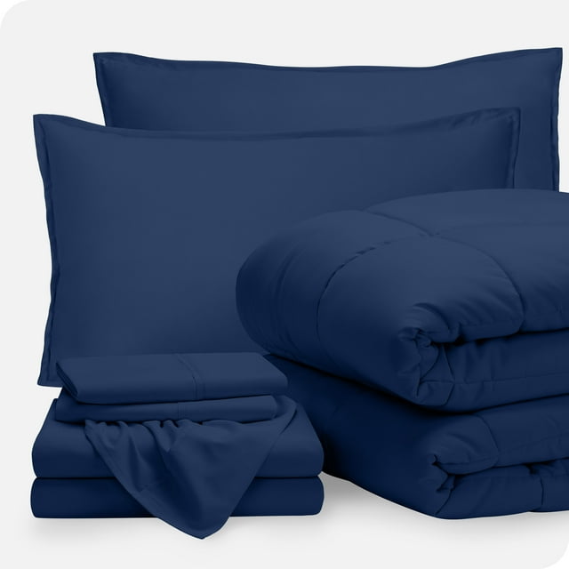 Bare Home Ensemble 7 Pcs Bed-in-a-Bag - Grand Lit, Bleu Foncé avec Ensemble de Draps Bleu Foncé