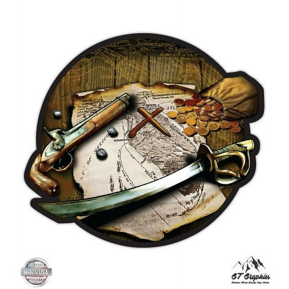 Pirate Treasure - 3" Vinyl Sticker - For Car Laptop I-Pad Phone Helmet Hard Hat - Waterproof Decal