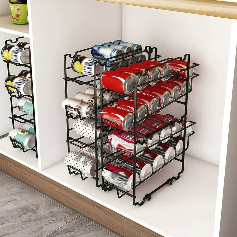JKsmart Stackable Can Rack Organizer for Pantry Storage,Can Dispensers with  4 Adjustable Dividers, 2-Tier Metal Wire Basket Beverage Pop Soda Rack for