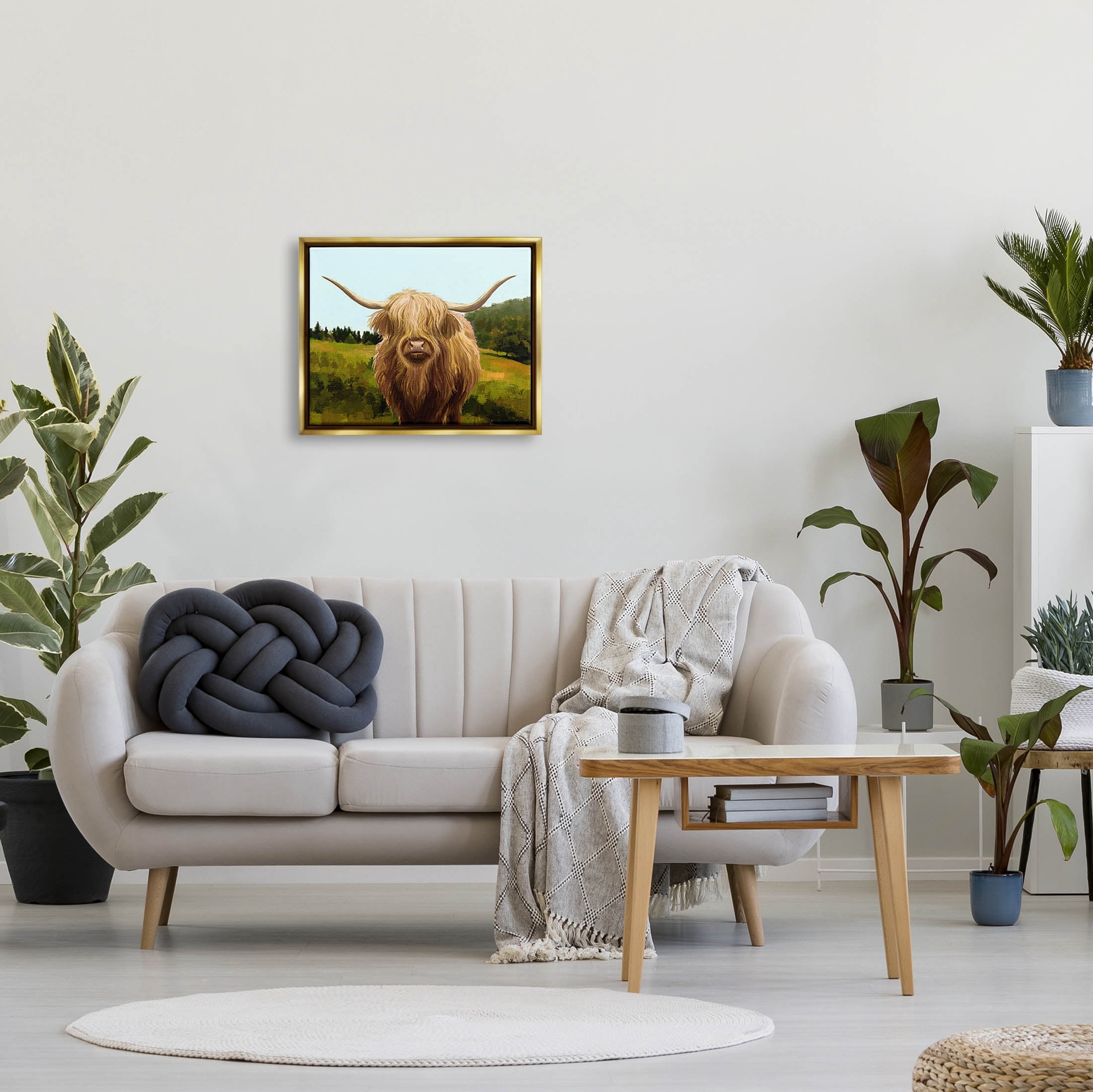 Stupell Industries Highland Cattle Grassland Farm Painting Metallic Gold Floating Framed Canvas Print Wall Art, Design by Ziwei Li