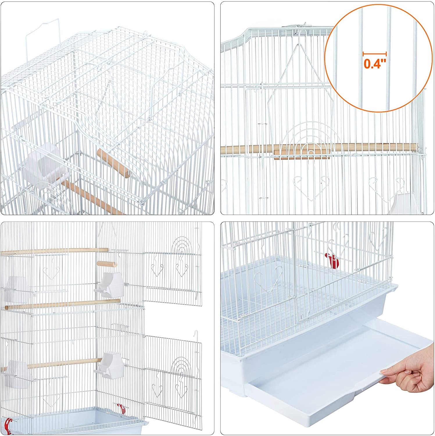 JessieMal 41'' Open Top Medium Size Quaker Parrot Bird Cage Cockatiel Indian Ring Neck Sun Parakeet Green Cheek Conures Lovebird Budgie Canary Finch Parrotlet Bird Cage, White