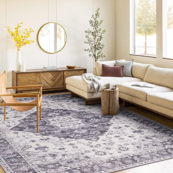 Dwelke Machine Washable Rug Vintage Washable Area Rugs with Non Slip Rugs for Living Room Bedroom Traditional Rug Accent Carpet, Home Decor Office Boho Rug,4'x6'Gray