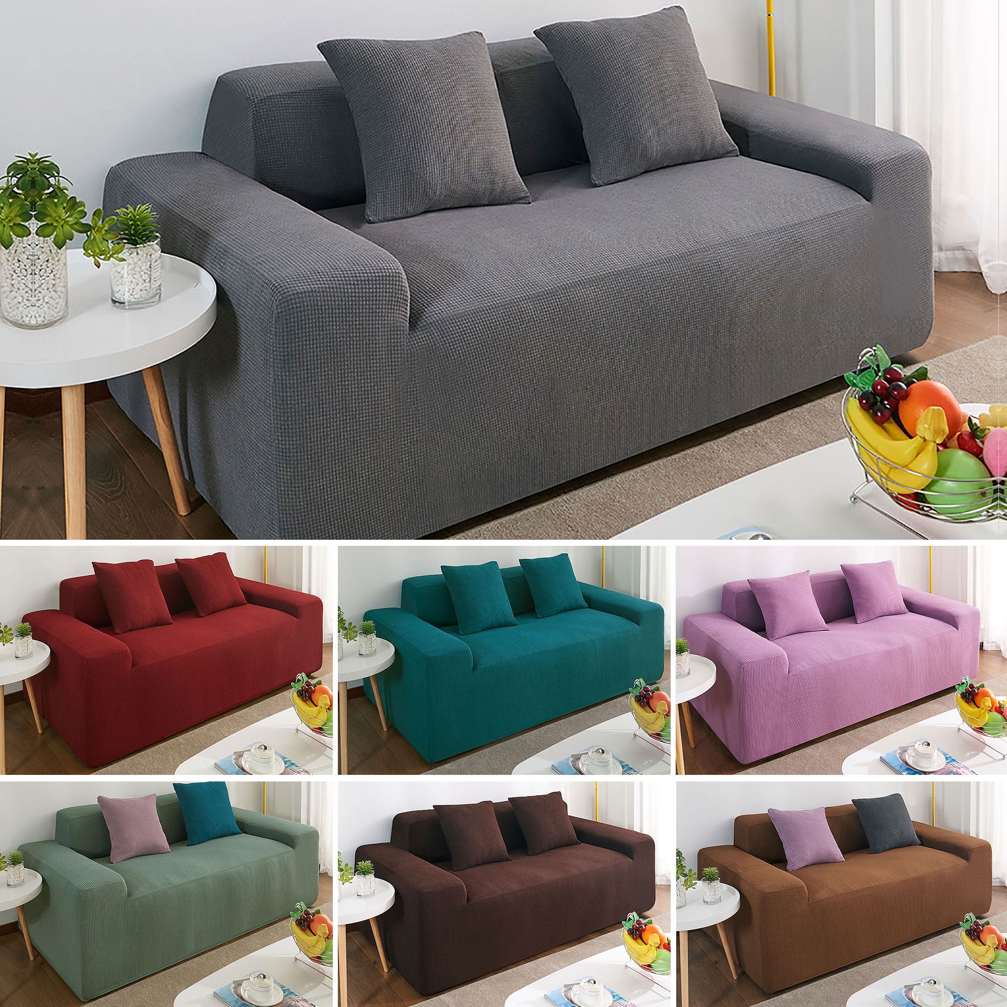 1-4 Seater Elastic Plain Slipcover Stretch Soft Couch Furniture L-Shaped Protect 