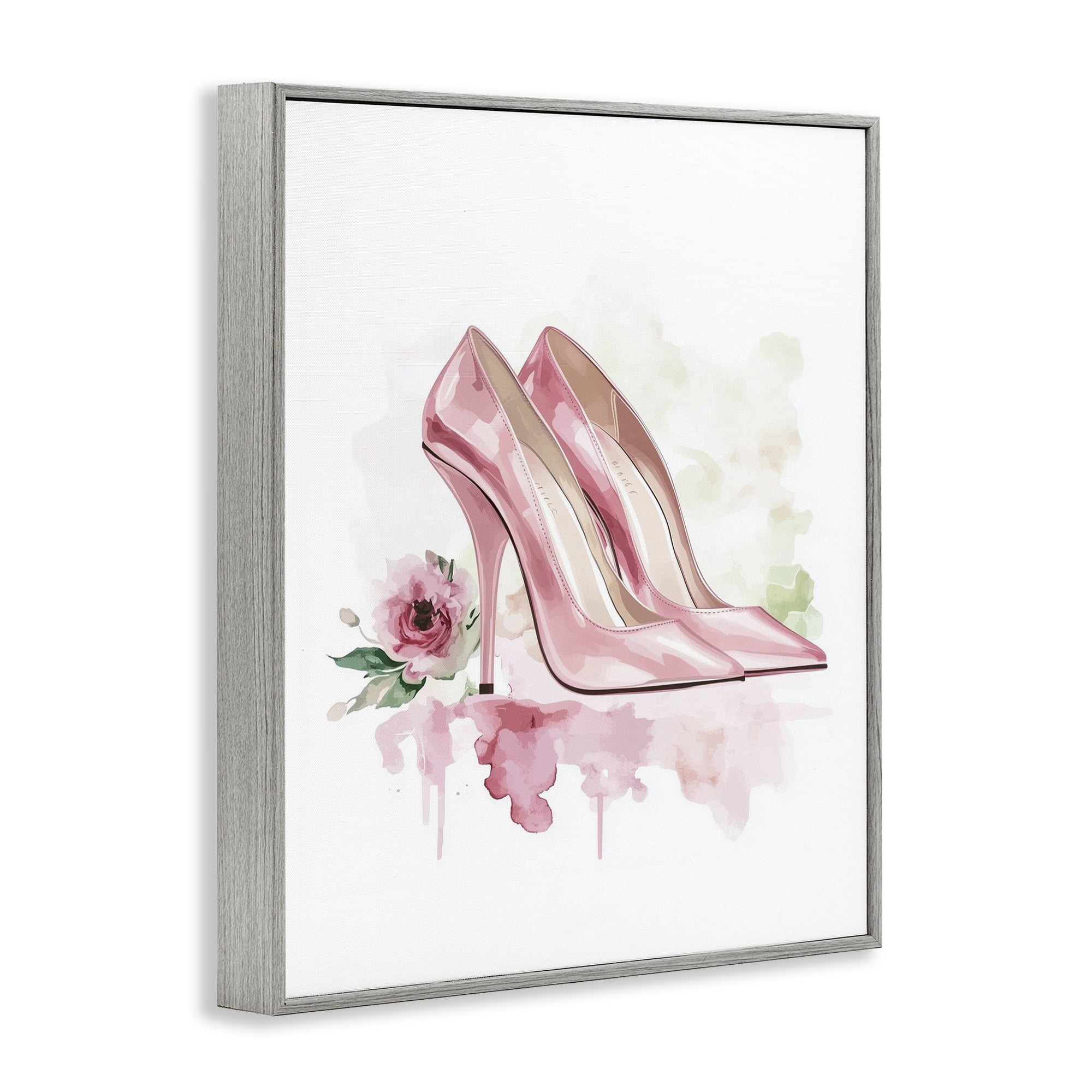 Rosy Pastel Heels Gray Framed Giclee Art, design by Christine Simpson Art