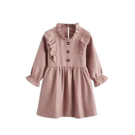 

Canrulo Princess Kids Girls Dress Ruffles Long Sleeve Polka Dot Printed A-Line Dress Clothes Pink 3-4 Years