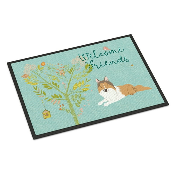 Carolines Treasures BB7584MAT Welcome Friends Collie Doormat 18x27 27"L x 18"W multicolor