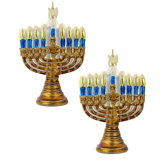 Noble Gems Gold Jewish Menorah Glass Holiday Hanukkah Ornament