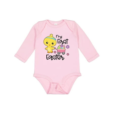 

Inktastic My 1st Easter with Baby Chick and Eggs in Wagon Gift Baby Boy or Baby Girl Long Sleeve Bodysuit