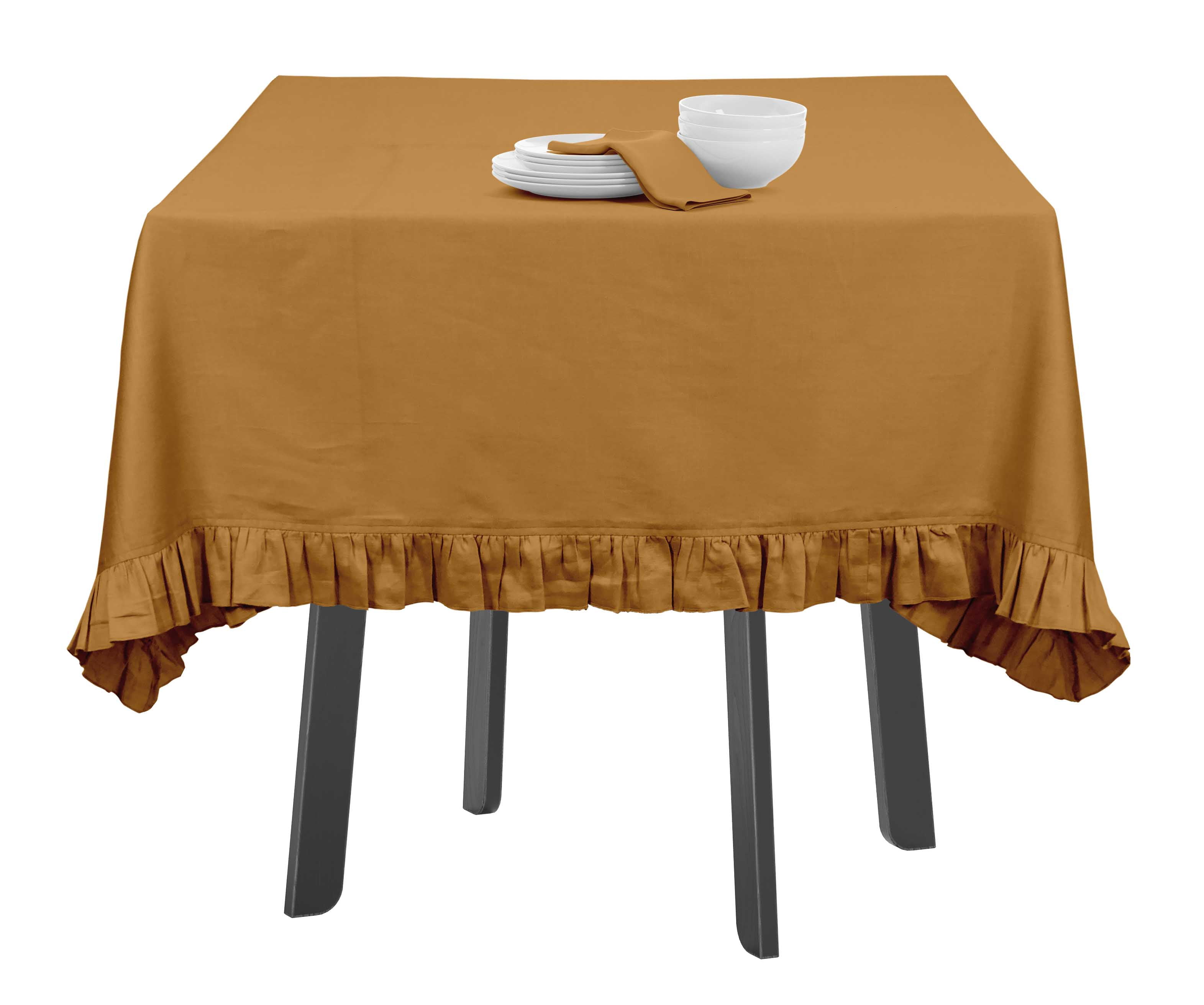 Vargottam Ruffle Tablecloth Solid Table Cover, Cotton Tablecloths For