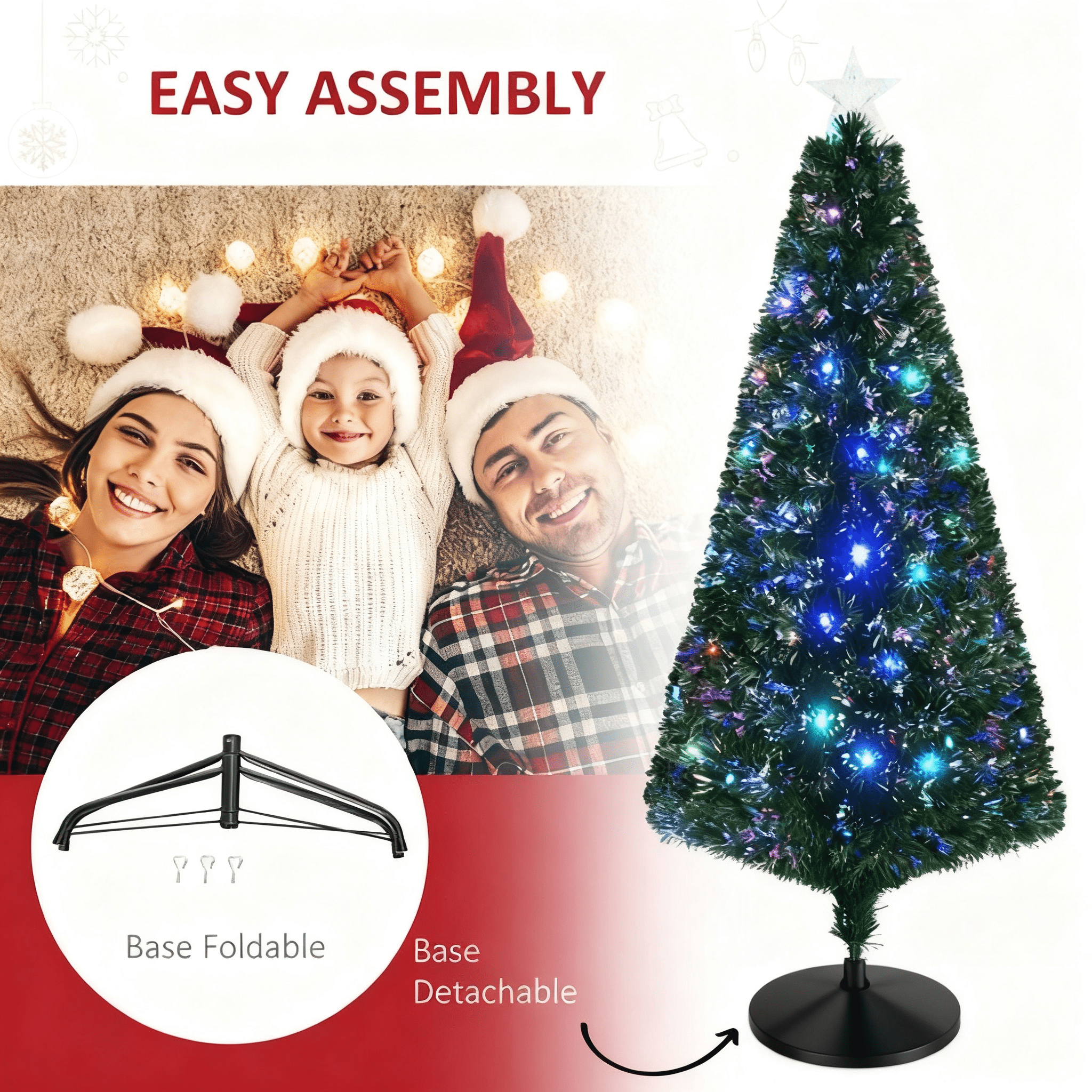 6ft Artificial Christmas Tree with Fiber Optic & LED Lights, Star Topper, Steel Base, 230 Tips for Christmas Decor