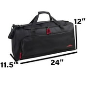 24 Inch 55 Liter Weekender Overnight Duffel Shoulder Bag for Men, Women, Teens, Gym, Travel, Sports and Recreation in Black with Red Accents