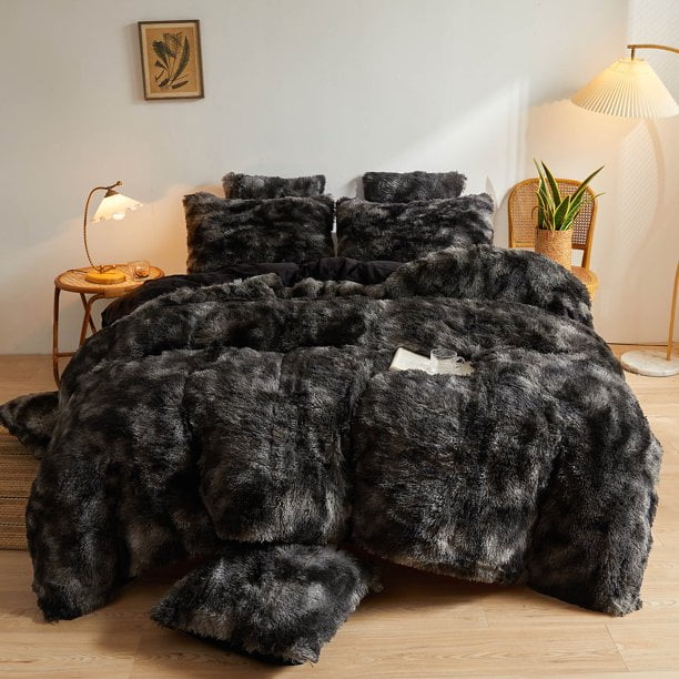 XeGe Tie Dye Plush Shaggy Duvet Cover Set, Ombre 2 Pieces Soft Velvet