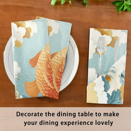 Satin Native Fab Cotton Dinner Napkin Golden Koi in A Blossoming Dream Reusable