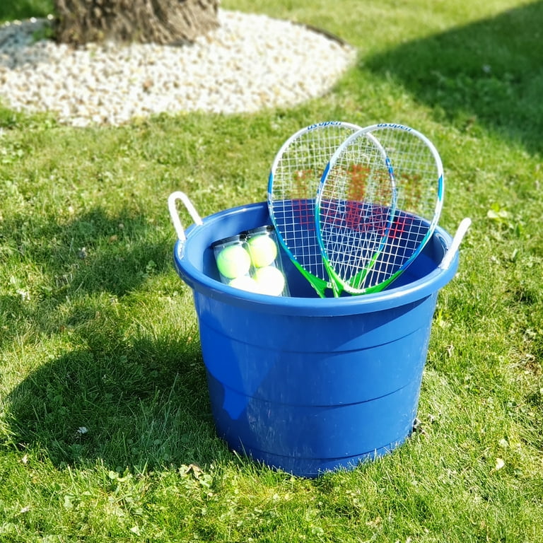 Mainstays 17 Gallon Round Plastic Tub with Rope Handles, Blue, Set