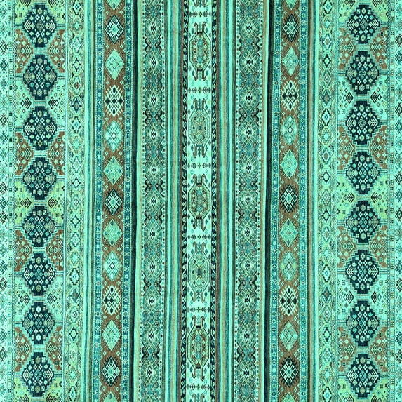 Ahgly Company Machine Washable Indoor Square Abstract Turquoise Blue Modern Area Rugs, 8' Square