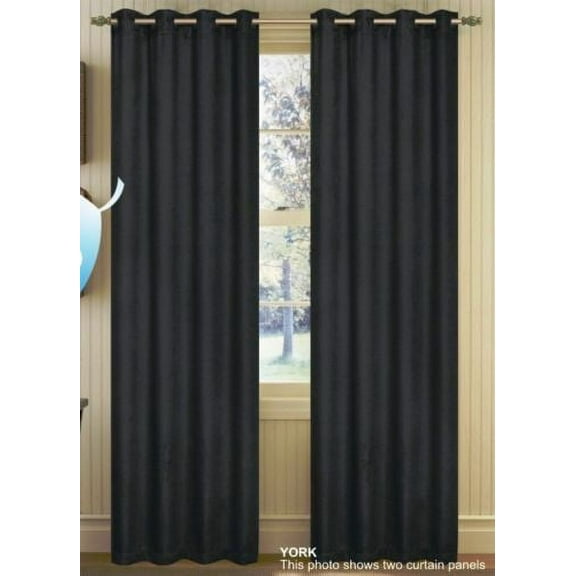 Set of 2 York Blackout Thermal Lined Grommet Top Curtain Drapery Panels 84 Long, Black