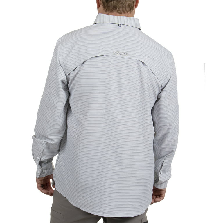 Realtree Long Sleeve Fishing Guide Shirt, Gray Stripe, Size Small 