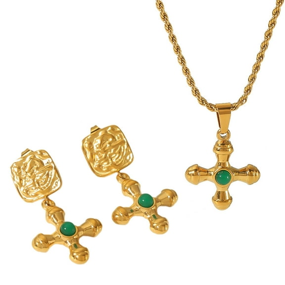Giaone Personalized Alloy Pendant Necklace and Earrings Stylish Cross Charm Geometric Jewelry Set for Religious Believers