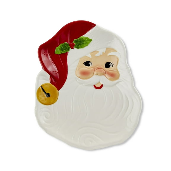 Mr. Christmas Decorative 6-inch Ceramic Santa Trinket Tray, Red