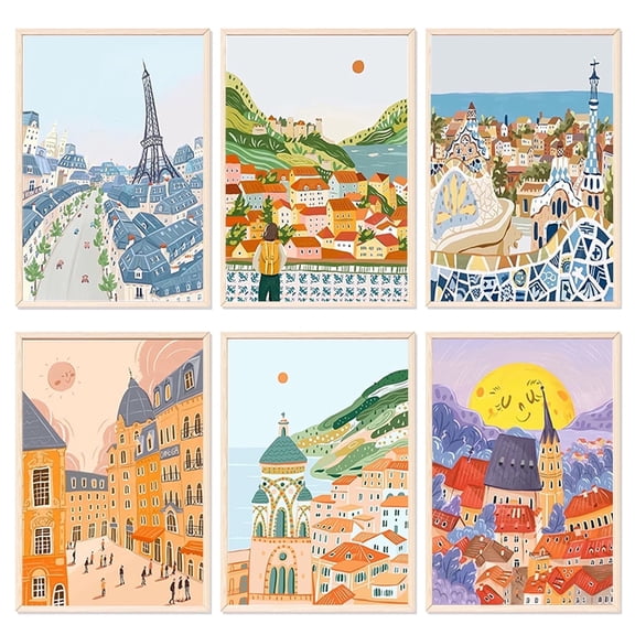 JYLMOOD 6pcs Paint by Numbers for Adults Kits, DIY Easy Painting by Numbers for Gift Home Wall Decoration 25x35cm???without Frame) - Colorful House