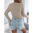 thumbnail image 4 of Women'S Tie Front Long Sleeve Scalloped Crop Cardigan Knit Top Khaki XL, 4 of 9