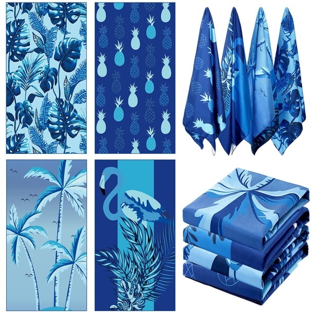 Paquete de 4 Toallas de Playa Irenare de Microfibra 190 x 90 cm Azul