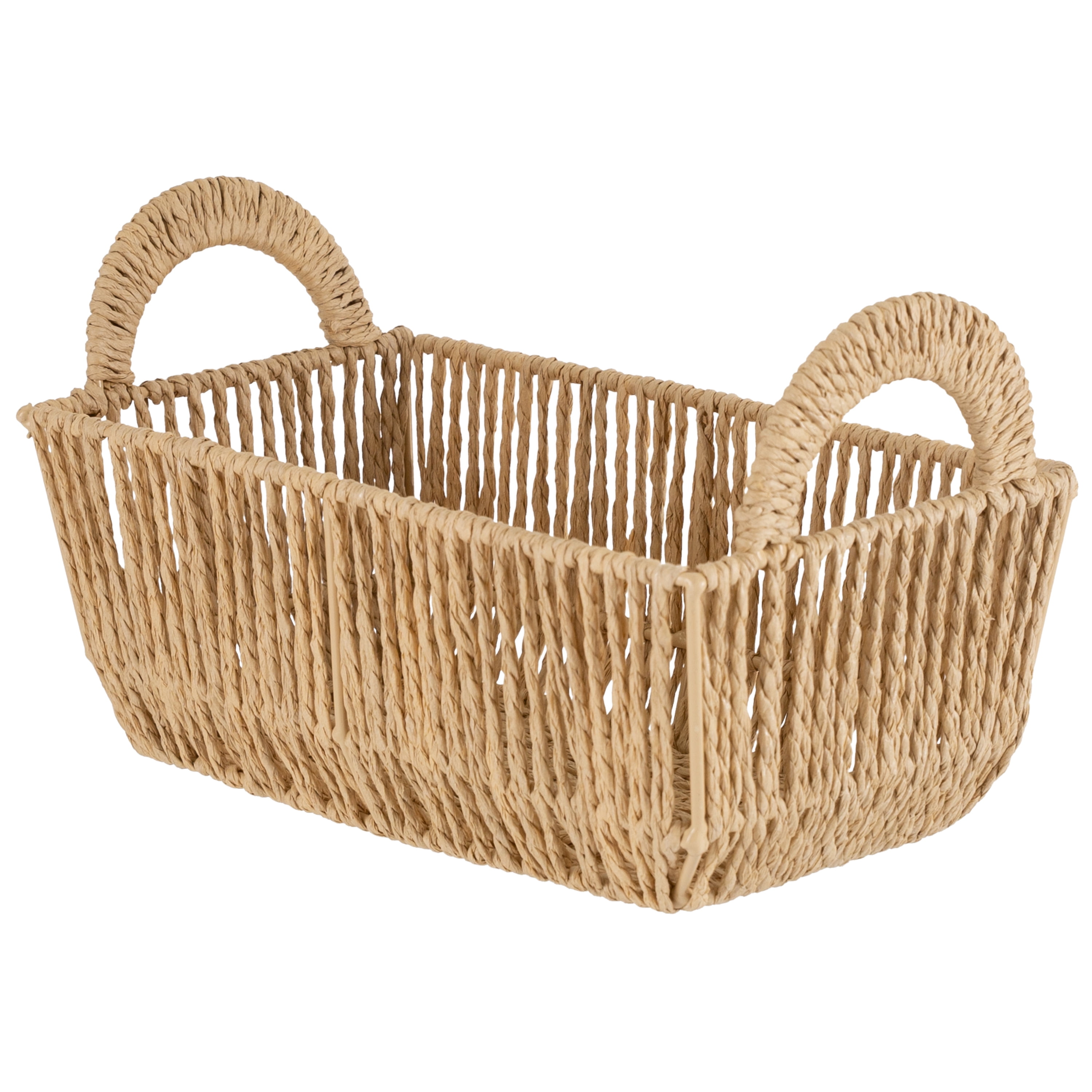 Simplify 3 Pack Vertical Weave Small Shelf Paper Rope Storage Basket with Round Handles