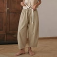 thumbnail image 3 of ShomPort Womens Pants Business Casual Loose Work Cropped Trousers Drawstring Cotton Linen Pants, 3 of 7