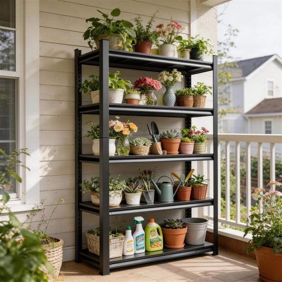 Metal Bookshelf for Living Room, Multifunctional Storage Shelf Unit - Open Display Shelves with Stable Structure for Home Office Bedroom, 3000LBS Ideal for Storage Rack, 5-Tier 40" W Black