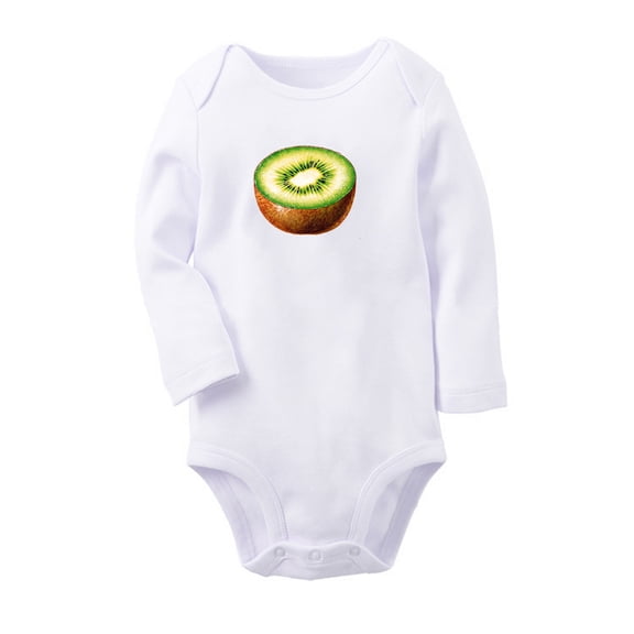 Fruit Kiwi Image Print Cute Rompers, Newborn Baby Unisex Bodysuits, Infant Jumpsuits, Toddler 0-12 Months Kids Long Sleeves Oufits (White, 6-12 Months)