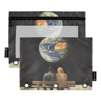 FORMRS 2 Pack Pencil Pouch for 3 Ring Binder with Clear Window Zipper Case, Sitting on The Moon
