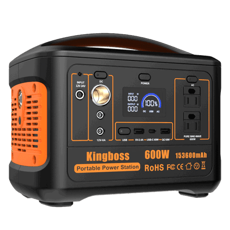 

CLFHome 600W Portable Power Station Solar Generator (Peak 1200W) Kingboss; 153600mAh 568WH; Lithium Battery 110V/600W; AC Outlet; 2*DC Carport; 2*USB-C; QC USB 3.0; Camping Power bank; Outdoor Indoor