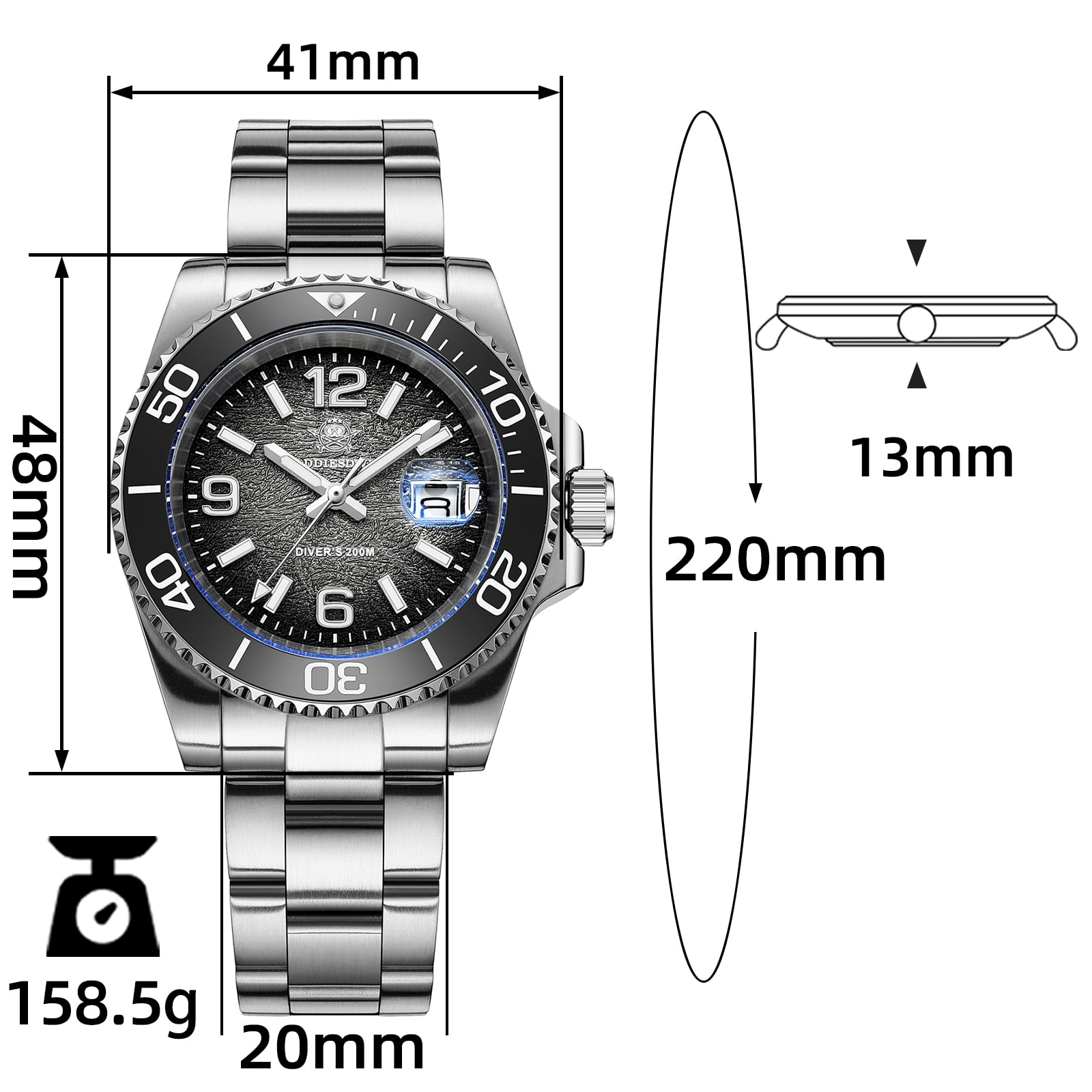 ADDIESDIVE Men's Military Dive Watch -Japanese Quartz, 200m Waterproof, Luxury Quartz Watch Luminous 316L Steel Unidirectional Bezel Analog Watches for Men