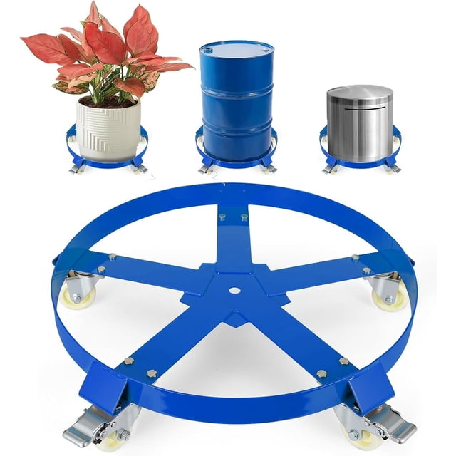 Ourlova Chariot Tambour à 5 Roues 55 Gallons Robuste Capacité de 1250 Livres Chariot Tambour Caddy avec Supports Croisés Roulettes Pivotantes Roue Conception Anti-Basculement Chariot Tambour avec Frein pour
