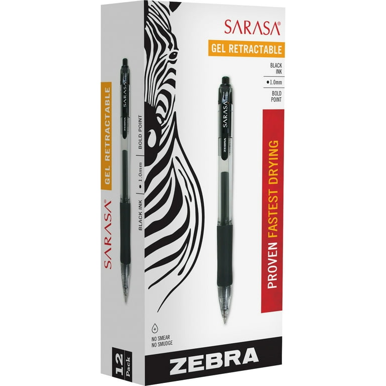Zebra Sarasa Retractable Gel Pen Black Ink Bold Dozen 46610